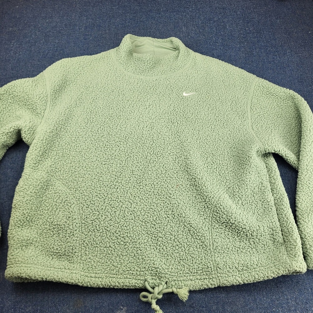 Nike Therma-FIT Sherpa Fleece Mock Neck Pullover Sage Green Small Crop Athletic